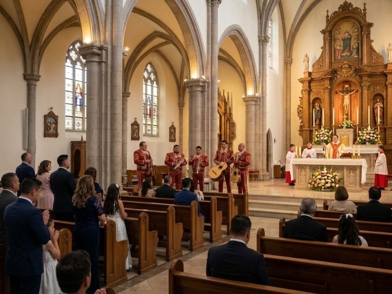 Mariachi Garibaldi acompañando una misa en una iglesia de Maryland